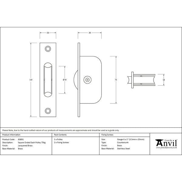 From The Anvil - Square Ended Sash Pulley 75kg - Beeswax - 83891