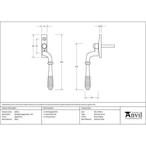 From The Anvil - Reeded Espag - RH - Aged Brass - 83915