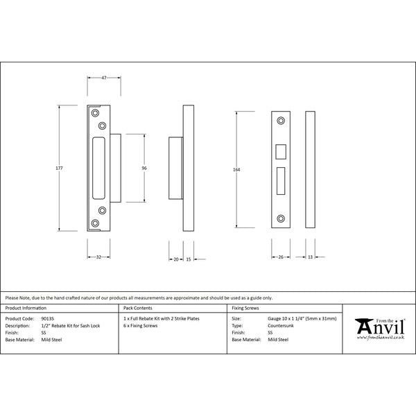 From The Anvil - ½" Rebate Kit for Sash Lock - Stainless Steel - 90135