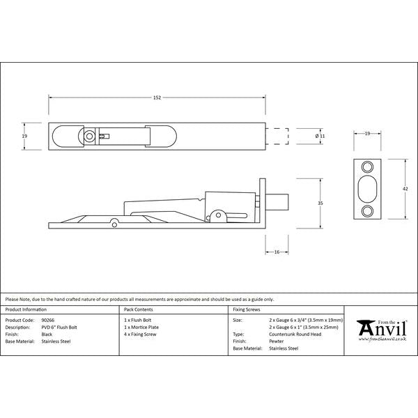 From The Anvil - 6" Flush Bolt - Black - 90266