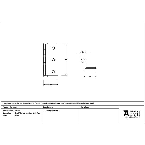 From The Anvil - Black 2½" Stormproof Hinge 1951 (Pair) - Black  - 91046