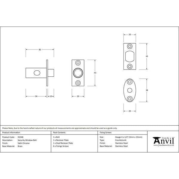 From The Anvil - Security Window Bolt - Satin Chrome - 91048