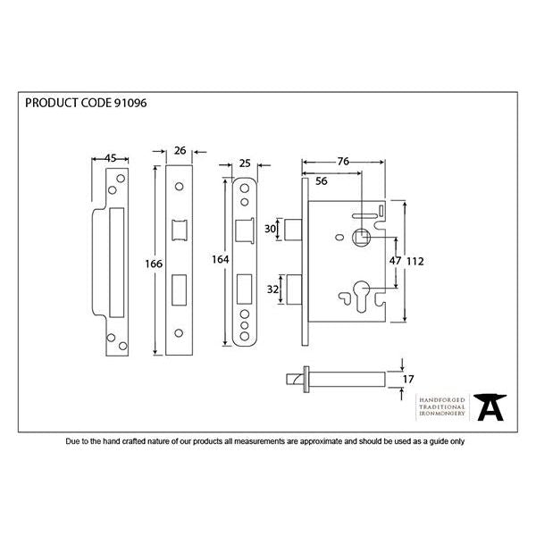 From The Anvil - SSS 3" Euro Profile Sash Lock - Satin Satin Stainless Steel  - 91096