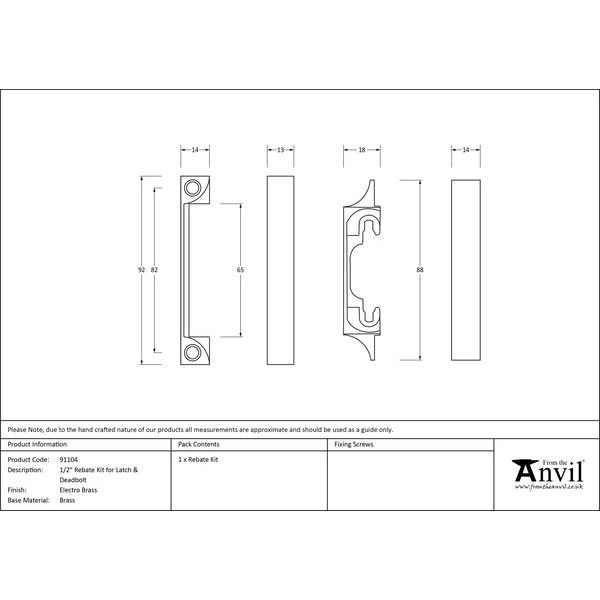 From The Anvil - ½" Rebate Kit for Latch and Deadbolt - Electro Brass - 91104