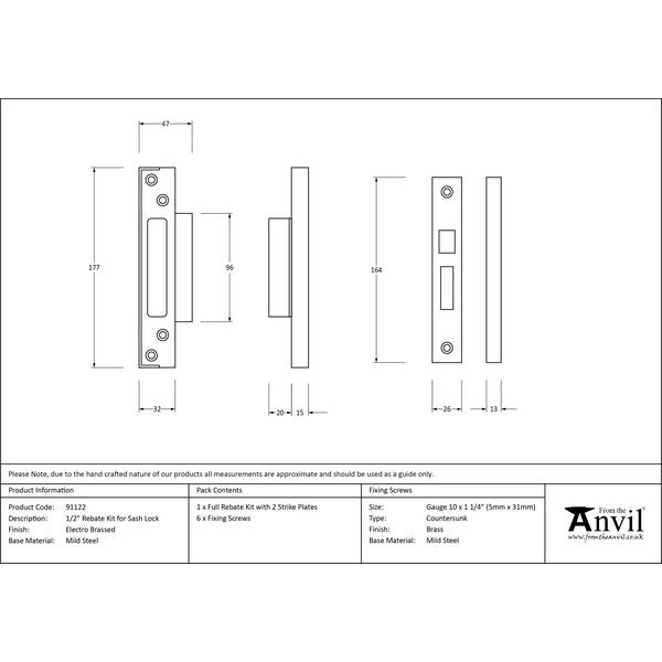 From The Anvil - ½" Rebate Kit for Sash Lock - Electro Brass - 91122