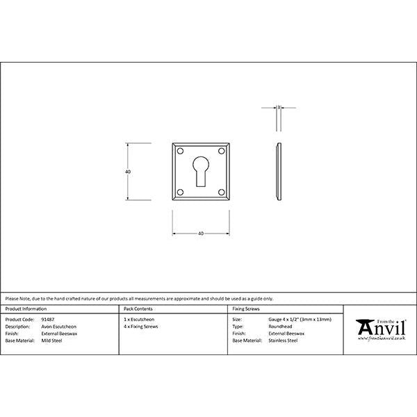 From The Anvil - External Beeswax Avon Escutcheon - External Beeswax  - 91487