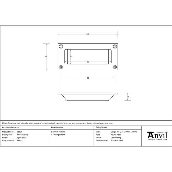 From The Anvil - Aged Brass Flush Handle - Aged Brass  - 91518