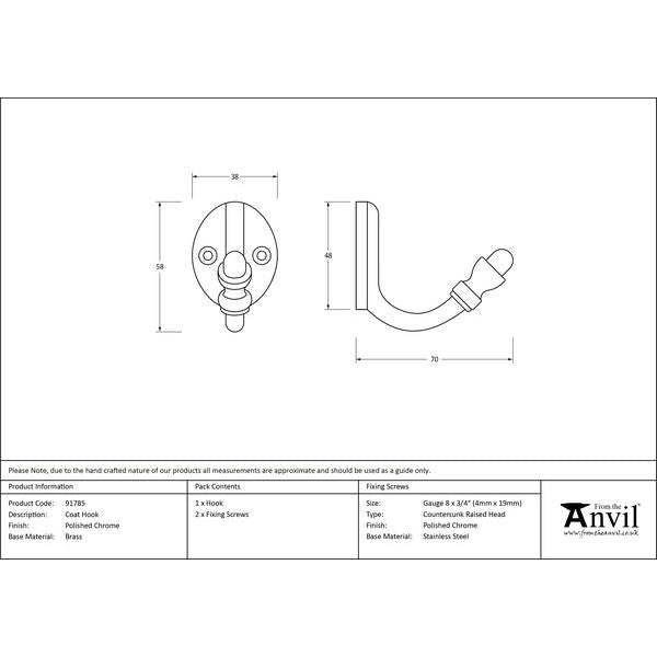 From The Anvil - Coat Hook - Polished Chrome - 91785