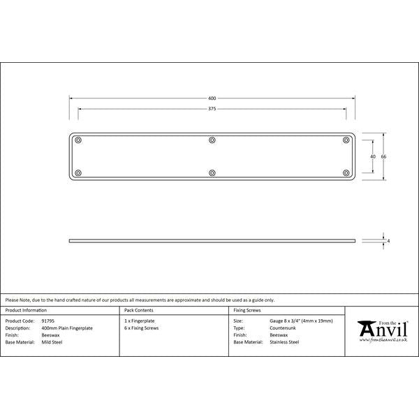 From The Anvil - 400mm Plain Fingerplate - Beeswax - 91795