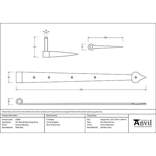 From The Anvil - External Beeswax 24" Band & Spike Hinge (Pair) - External Beeswax  - 91900