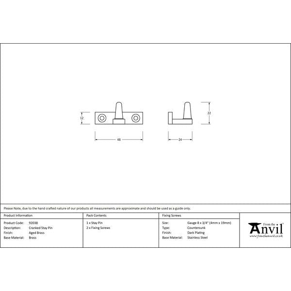 From The Anvil - Cranked Stay Pin - Aged Brass - 92038