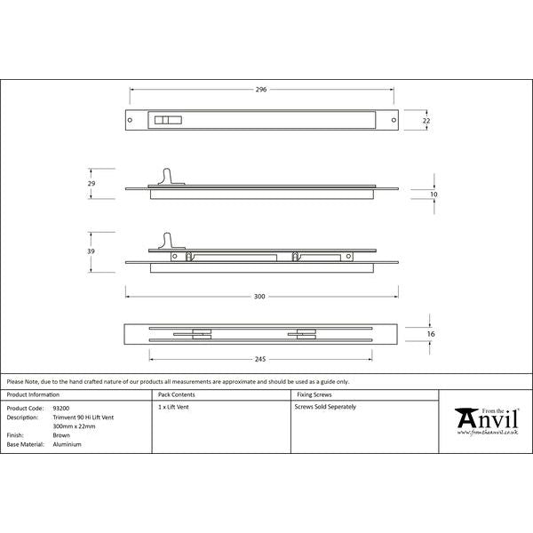 From The Anvil - Brown Trimvent 90 Hi Lift Vent 300mm x 22mm - Brown  - 93200