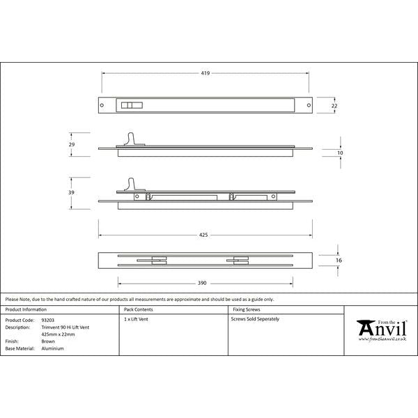 From The Anvil - Brown Trimvent 90 Hi Lift Vent 425mm x 22mm - Brown  - 93203