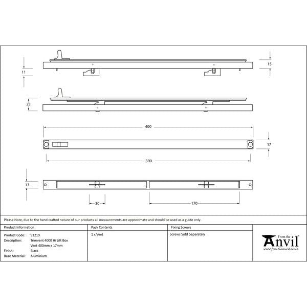 From The Anvil - Black Trimvent 4000 Hi Lift Box Vent 400mm x 17mm - Black  - 93219