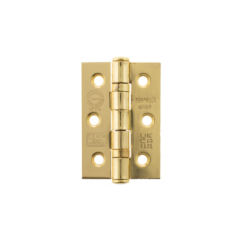 Atlantic CE Fire Rated Grade 7 Ball Bearing Hinges 3" x 2" x 2mm - Polished Brass - A2H322PB