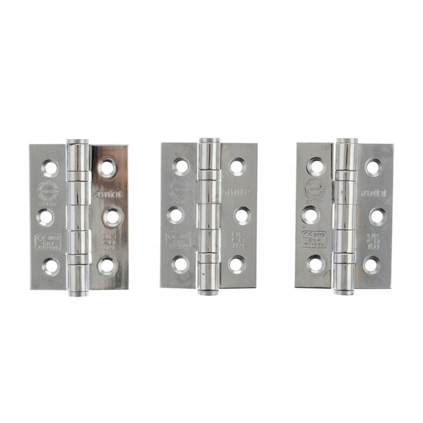 Atlantic CE Fire Rated Grade 7 Ball Bearing Hinges 3" x 2" x 2mm set of 3 - Polished Chrome - A2H322PC(3)