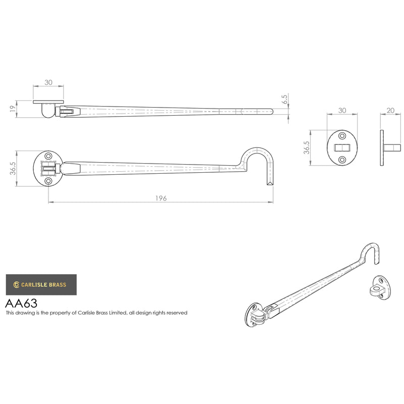 Carlisle Brass - Silent Pattern Cabin Hook 200mm - Polished Chrome - AA63CP - Choice Handles