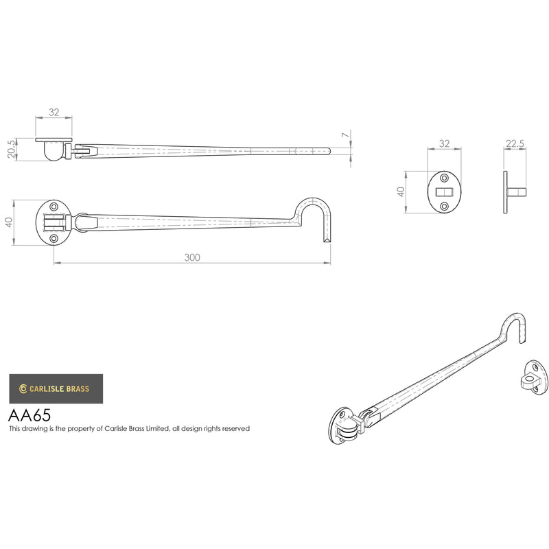 Carlisle Brass - Silent Pattern Cabin Hook 305mm - Polished Brass - AA65 - Choice Handles