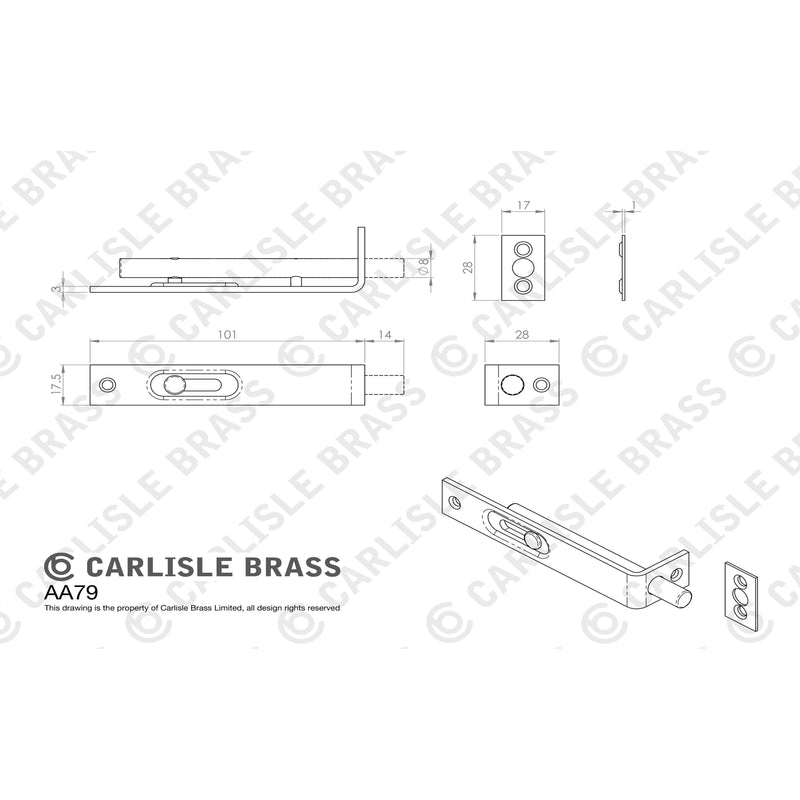 Carlisle Brass - Sunk Slide Flush Bolt 102mm  - Polished Brass - AA79 - Choice Handles