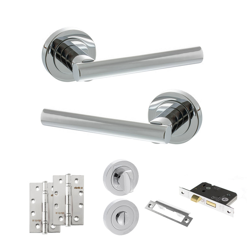 STATUS Nebraska Door Handle Pack (Bathroom Set - 2.5" CE Bathroom Lock, 4" Slim Knuckle Hinges x2) - Polished Chrome - ADPS28RPC12