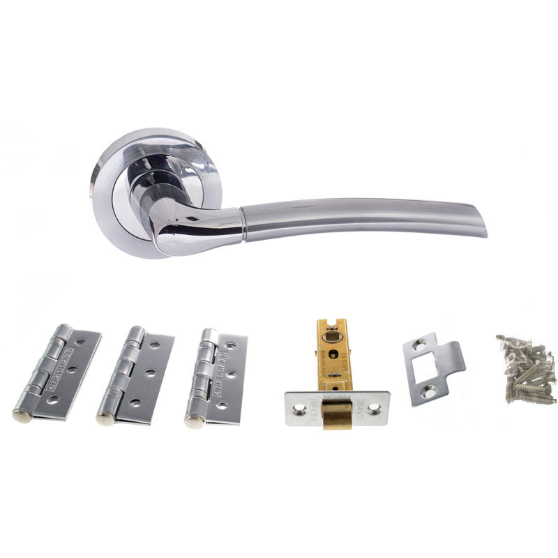 Atlantic Indiana Dorpac Bundle (2.5" Latch, 3"x2" Hingesx3) - Satin Chrome/Polished Chrome - ADPBS33RSCPC25