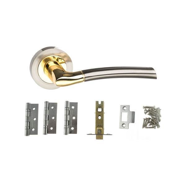 Atlantic Indiana Dorpac Bundle (2.5" Latch, 3"x2" Hingesx3) - Satin Nickel/Polished Brass - ADPBS33RSNBP25