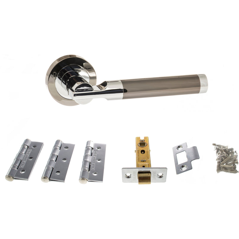 Atlantic Dakota Dorpac Bundle (2.5" Latch, 3"x2" Hingesx3) - Black Nickel/Polished Chrome - ADPBS36RBNPC25