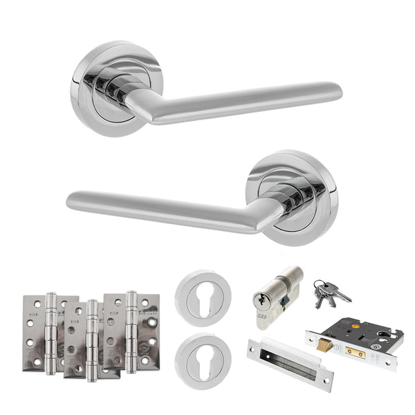 STATUS Alabama Door Handle Pack (Euro Lock Set - 2.5" CE Sashlock, 4" Fire Rated Hinges x3) - Polished Chrome - ADPS43RPC22
