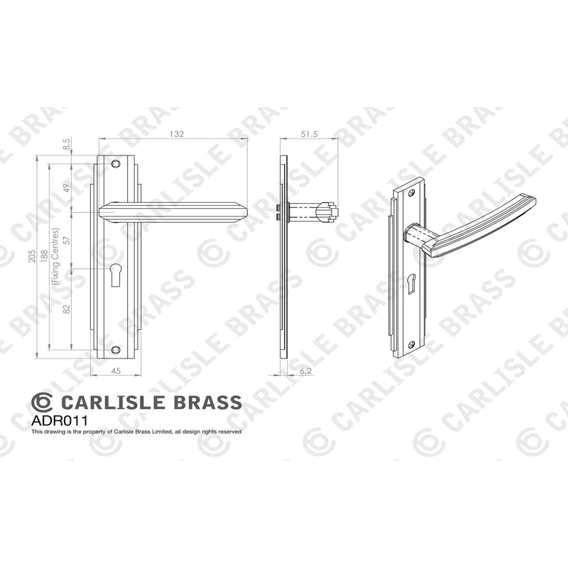 Carlisle Brass - Art Deco Lever on Lock Backplate - Matt Black - ADR011MB - Choice Handles