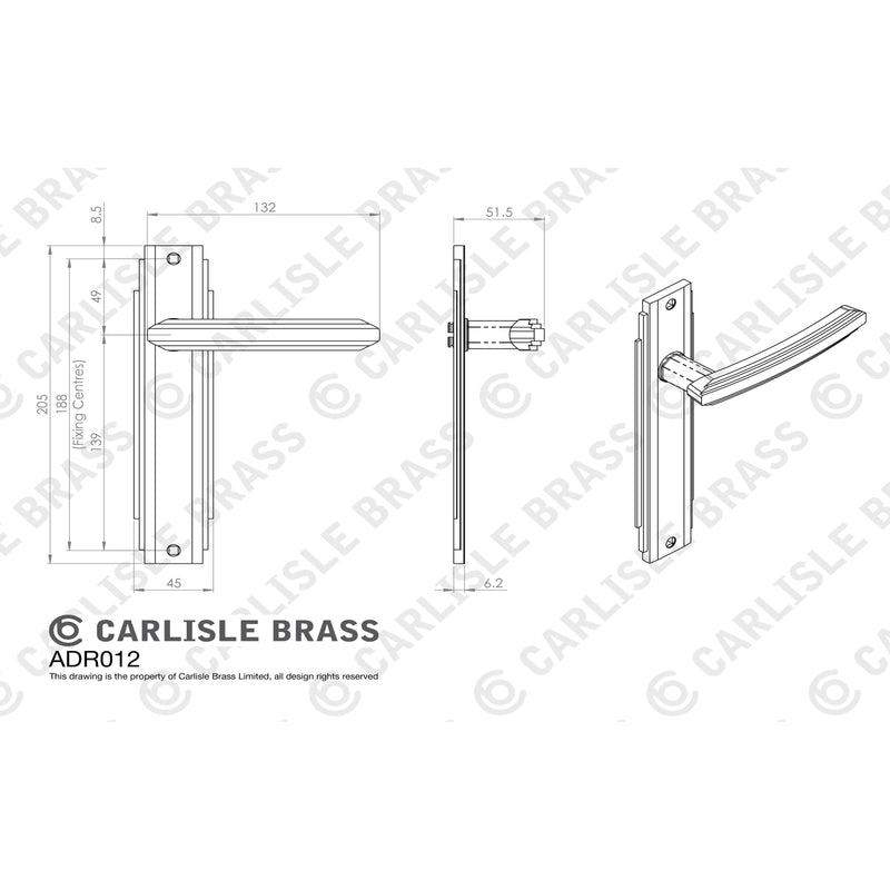 Carlisle Brass - Art Deco Lever on Latch Backplate - Satin Nickel - ADR012SN - Choice Handles