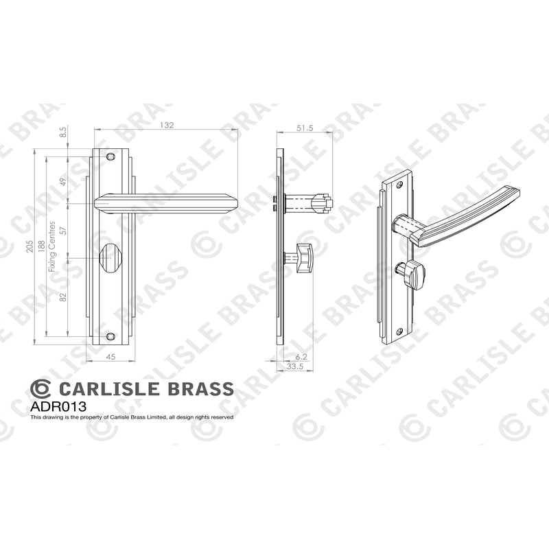 Carlisle Brass - Art Deco Lever on WC Backplate - Satin Nickel - ADR013SN - Choice Handles