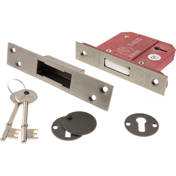 Atlantic 5 Lever Key Deadlock [BS] 2.5" - Distressed Silver - ALKDEAD5LK25DS