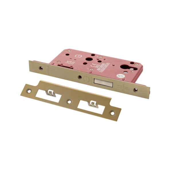 Atlantic DIN Euro Profile Deadlock Double Throw 60mm backset - Satin Brass - ALKDINED60SB