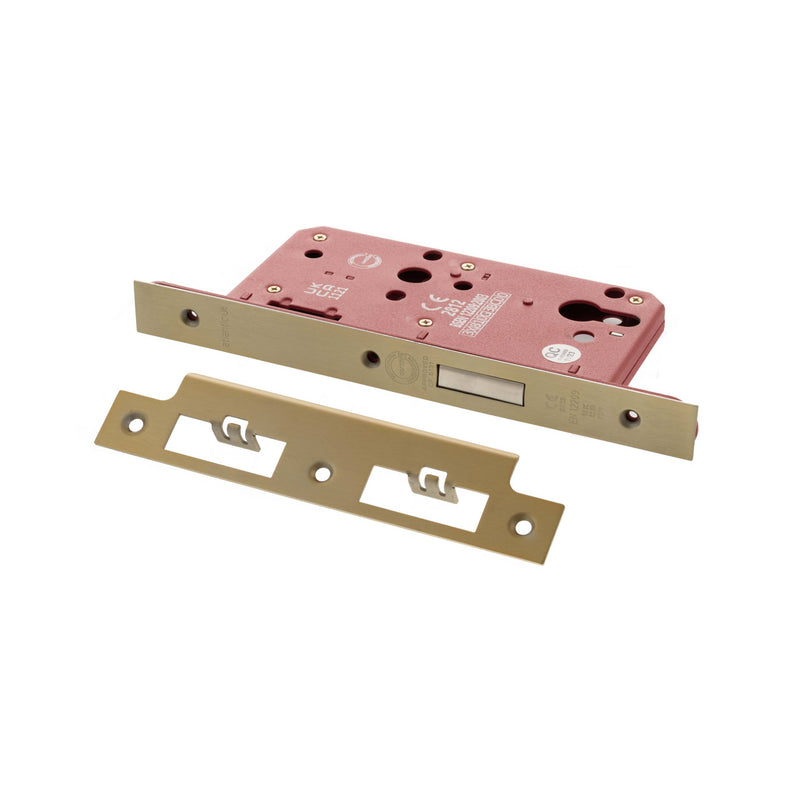 Atlantic DIN Euro Profile Deadlock Double Throw 60mm backset - Satin Brass - ALKDINED60SB