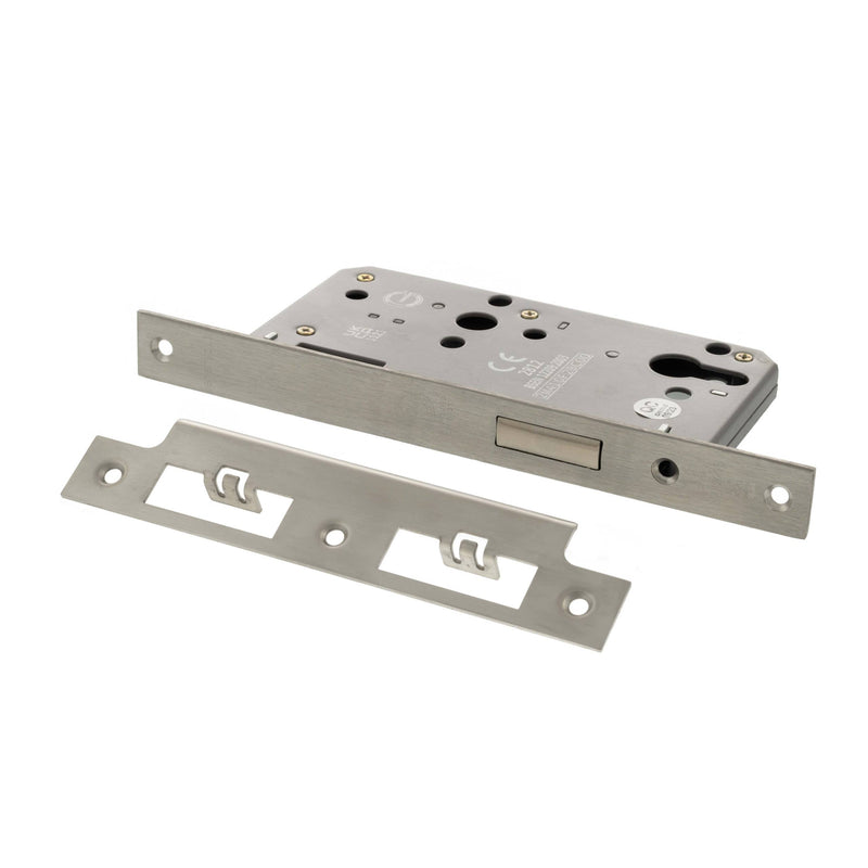 Atlantic DIN Euro Profile Deadlock Double Throw 60mm backset - Satin Stainless Steel - ALKDINED60SSS