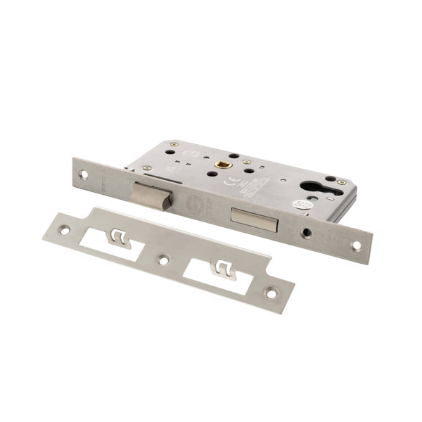 Atlantic DIN Euro Profile Sashlock Double Throw 60mm backset - Satin Stainless Steel - ALKDINES60SSS