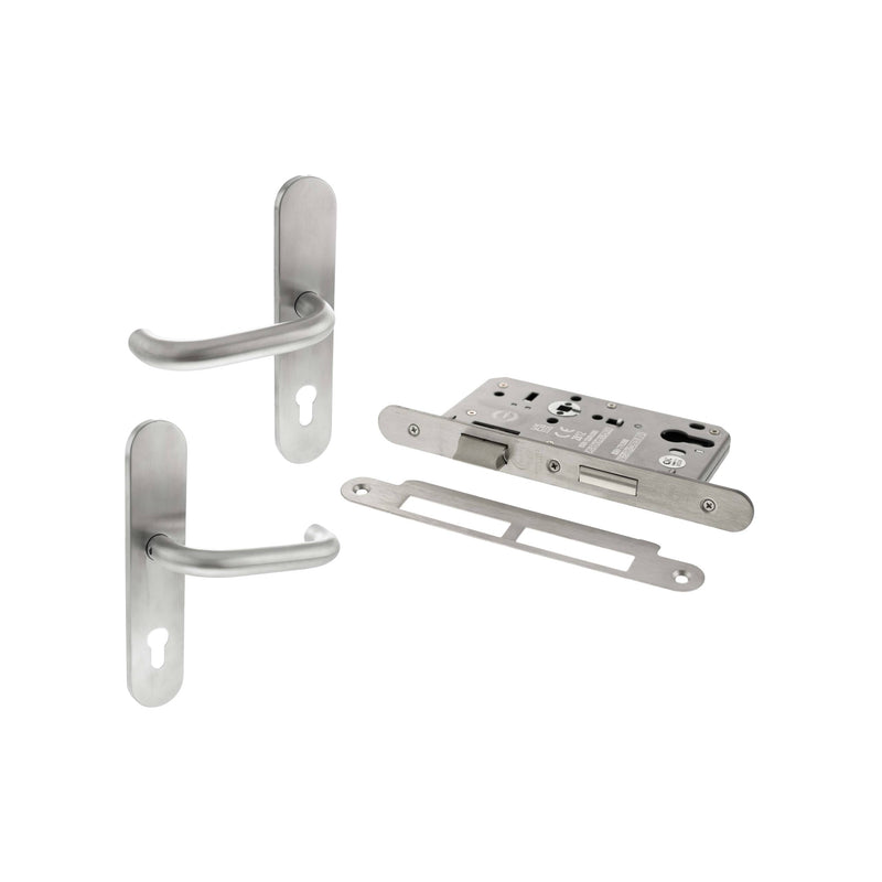 Atlantic DIN Radius Euro Profile Escape Sashlock Double Throw with RTD lever 60mm backset - Satin Stainless Steel - ALKDINRESCS60SSS