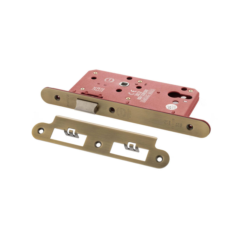 Atlantic DIN Radius Latch 60mm backset - Matt Antique Brass - ALKDINRL60MAB