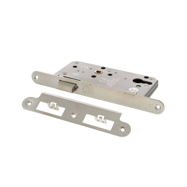 Atlantic DIN Radius Latch 60mm backset - Polished Stainless Steel - ALKDINRL60PSS