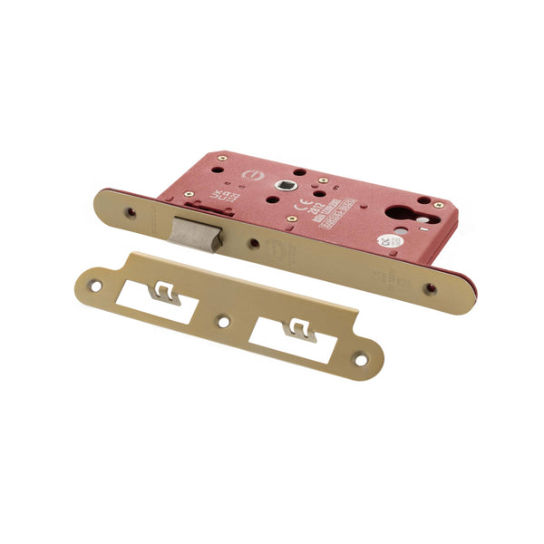 Atlantic DIN Radius Latch 60mm backset - Satin Brass - ALKDINRL60SB