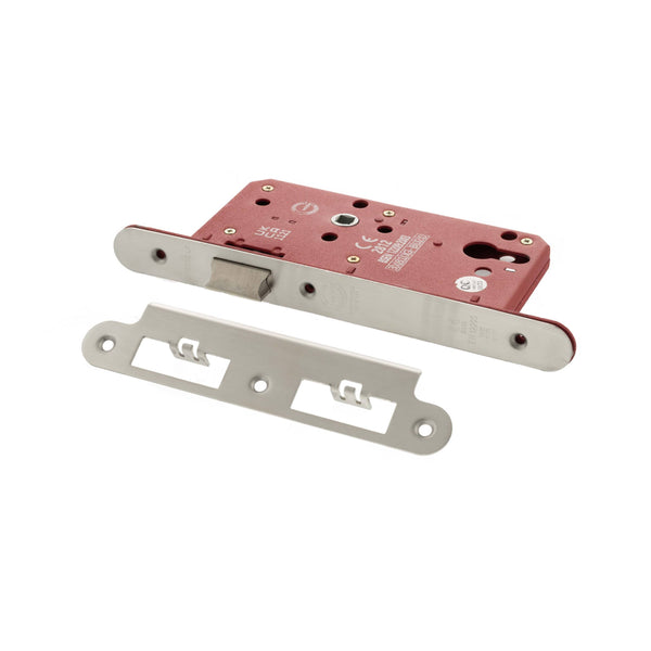 Atlantic DIN Radius Latch 60mm backset - Satin Chrome - ALKDINRL60SC