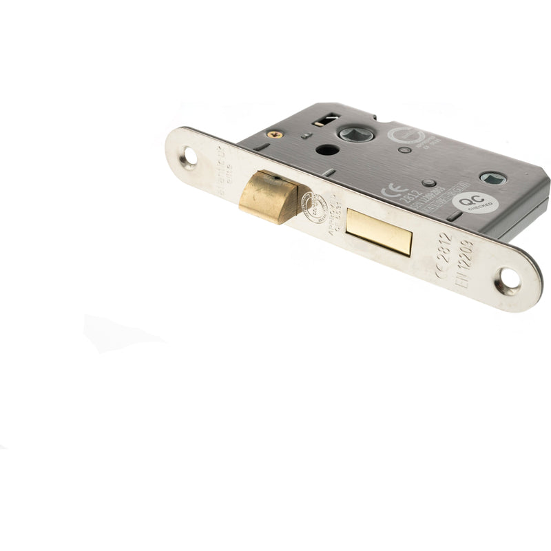 Atlantic Radius Corner Bathroom Lock [CE] 2.5" - Polished Nickel - ALKRCBATH25PN