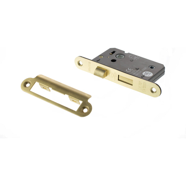 Atlantic Radius Corner Bathroom Lock [CE] 3" - Satin Brass - ALKRCBATH3SB