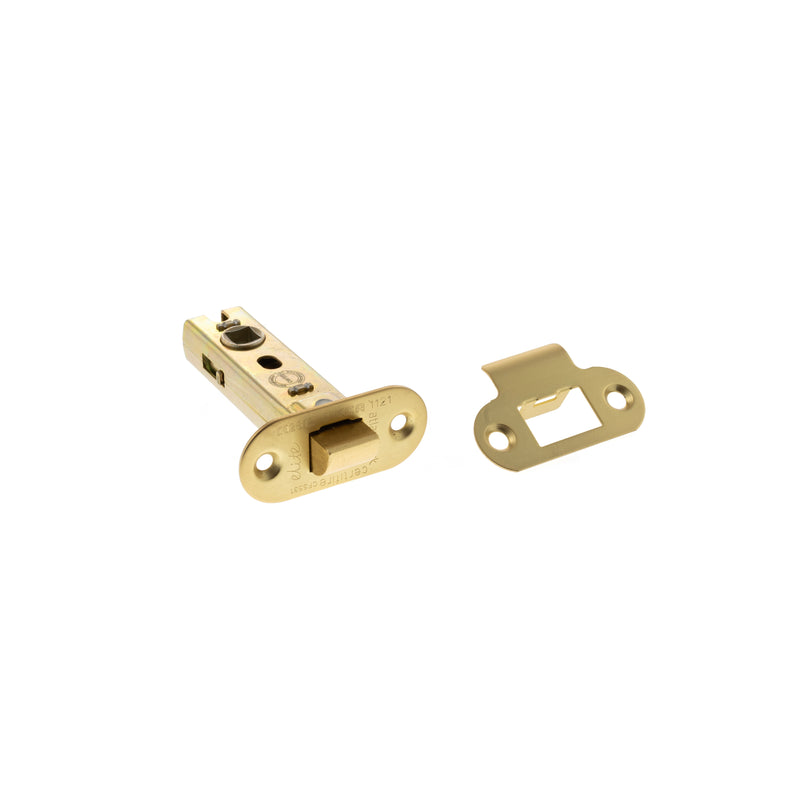 Atlantic Fire-Rated CE Marked Bolt Through Tubular Radius Latch 3" - Satin Brass - ALRCE3SB - Choice Handles