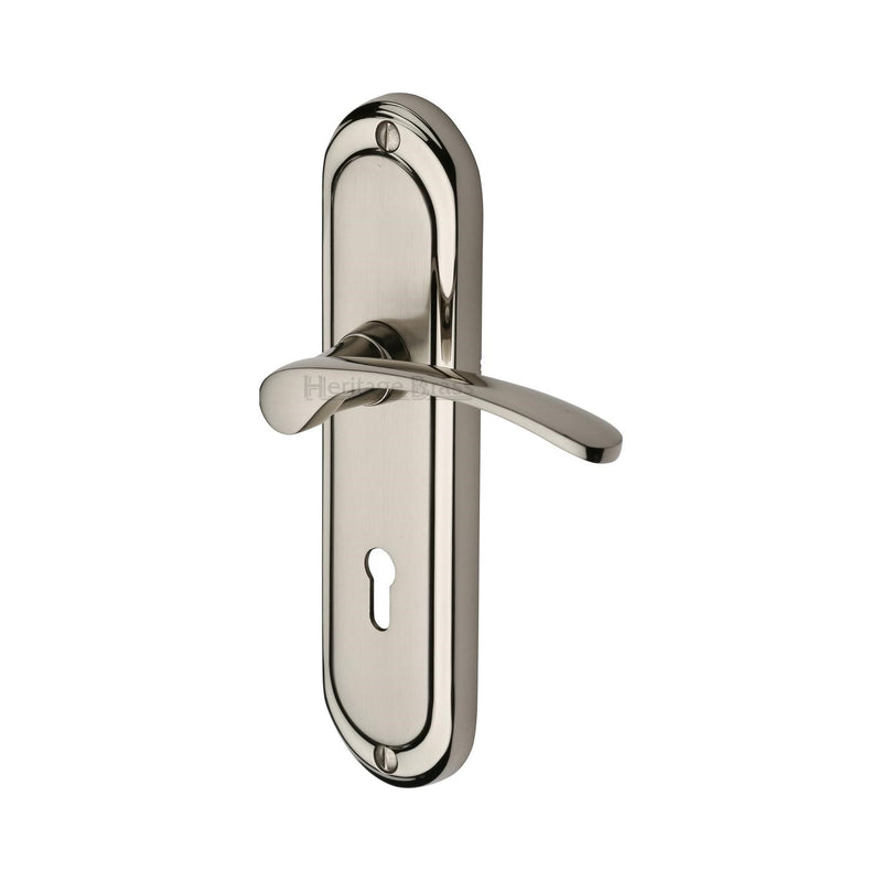 Heritage Brass Door Handle Lever Lock Ambassador Design Mercury finish - AMB6200-MC - Choice Handles