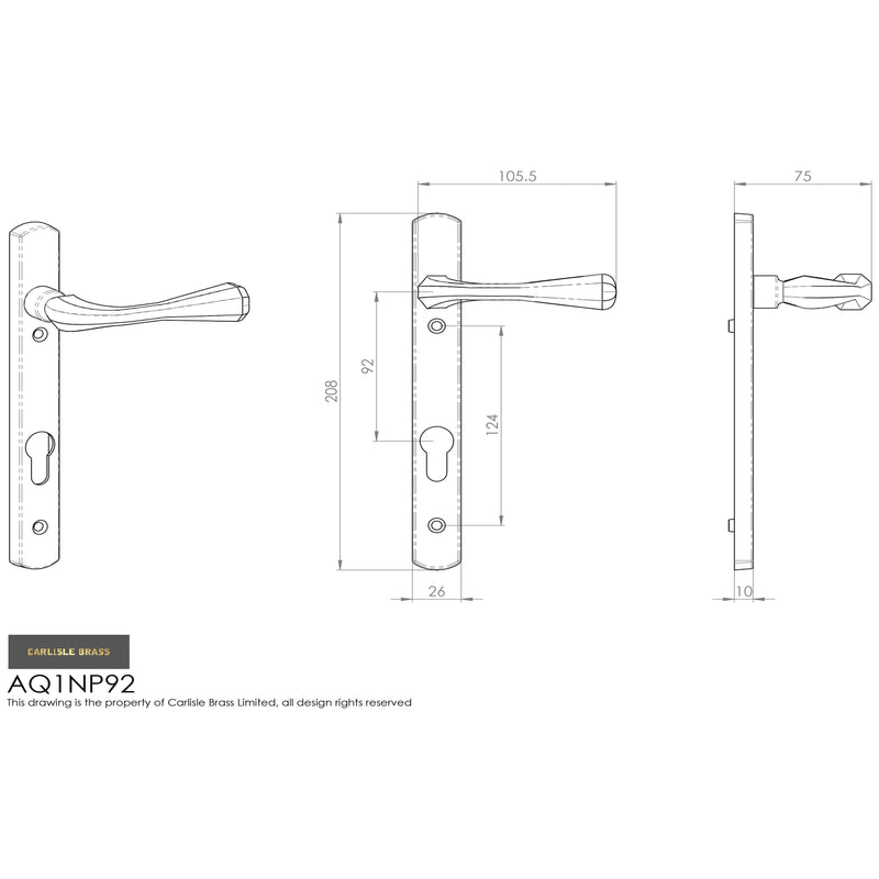 Manital - Astro Lever on Euro Lock Narrowplate 92mm c/c - Satin Chrome AQ1NP92SC - Choice Handles