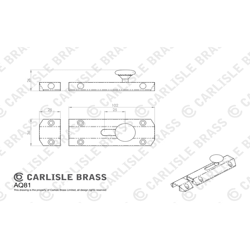 Carlisle Brass - Surface Bolt 102mm - Polished Brass - AQ81 - Choice Handles