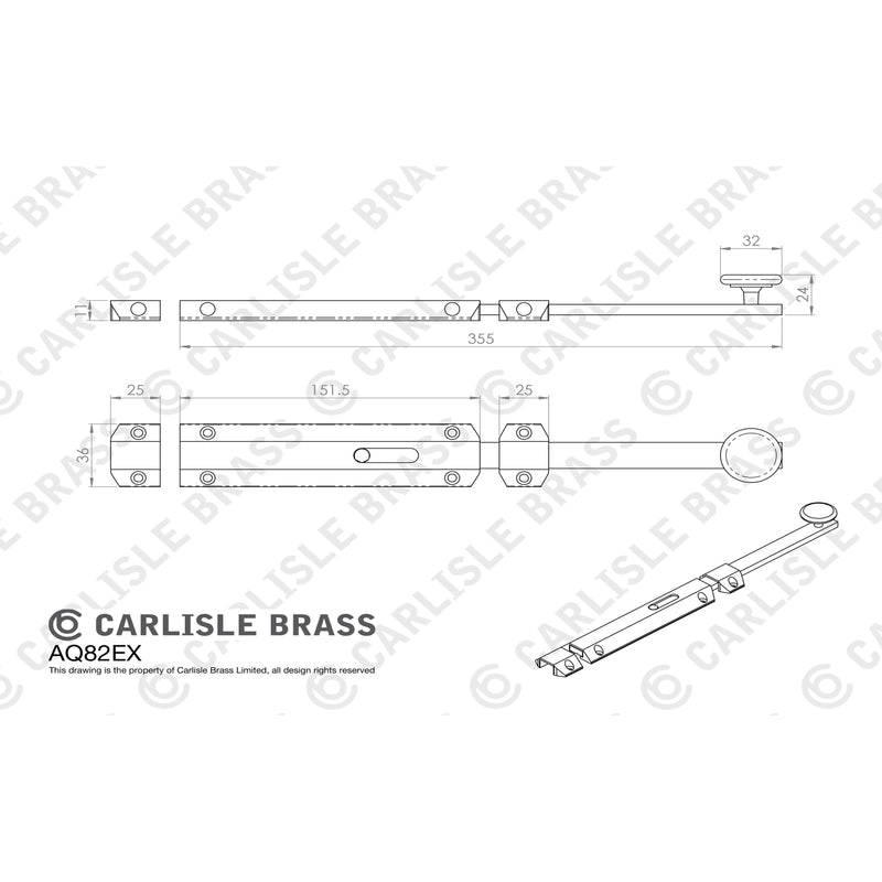 Carlisle Brass - Surface Bolt - extended 355mm - Polished Brass - AQ82EX - Choice Handles