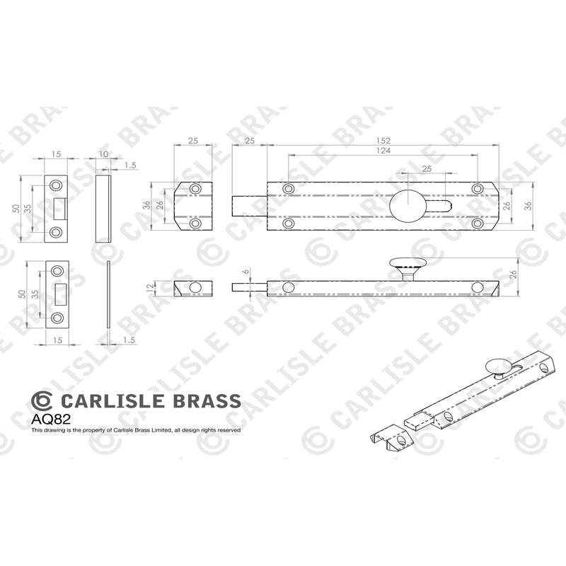 Carlisle Brass - Surface Bolt 152mm - Satin Chrome - AQ82SC - Choice Handles