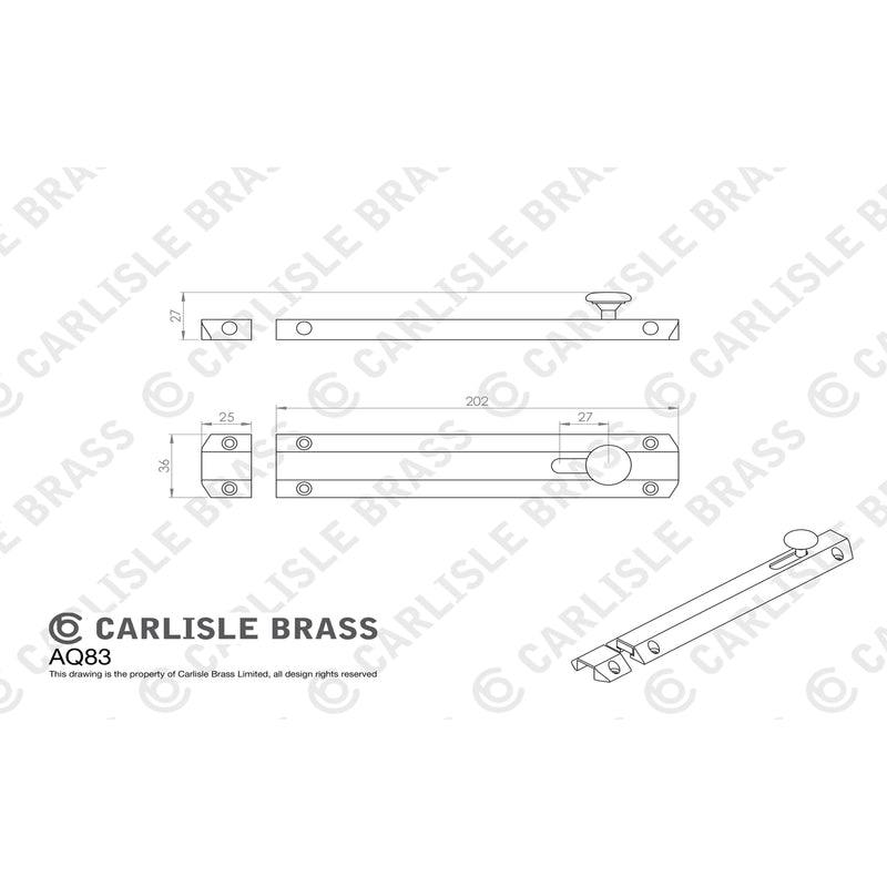 Carlisle Brass - Surface Bolt 203mm - Polished Chrome - AQ83CP - Choice Handles